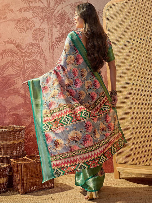 Vasthrlay Printed Jacquard Unstitched Dusty Pink Saree
