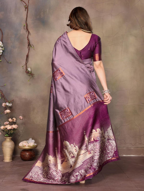 VasthrlayKanjivaram Banarasi Unstitched Mustard Free Ethnic Wear