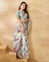 Vasthrlay Womens Printed Off White And Mint Green Saree With Unstitched Blouse Piece