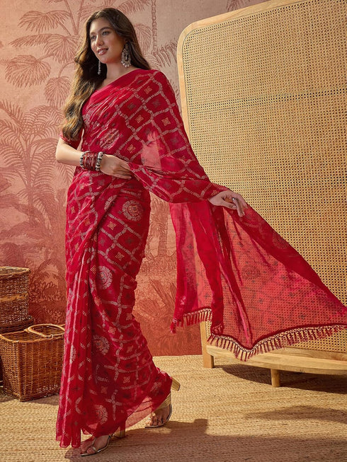 Vasthrlay Chiffon Printed Unstitched Black Saree