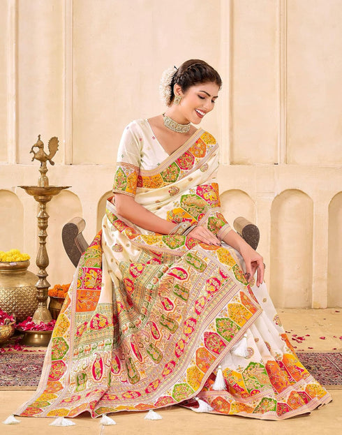 Vasthrlay Banarasi Jacquard Unstitched Grey Saree