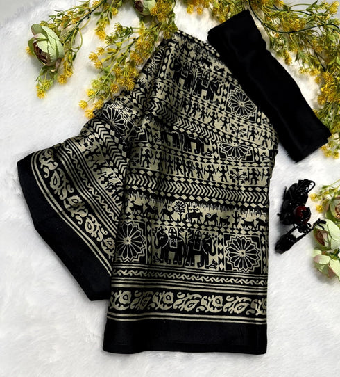 Vasthrlay Ajrakh Saree Crepe