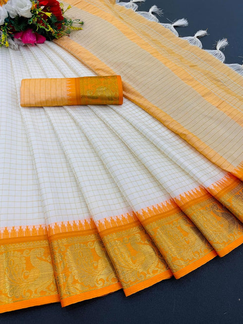 Vasthrlay Kanjivaram Saree Blouse Off White