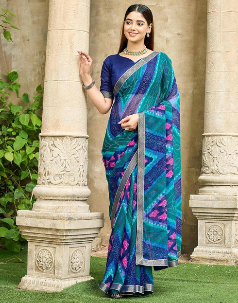Vasthrlay Chiffon Bandhani Unstitched Green Saree