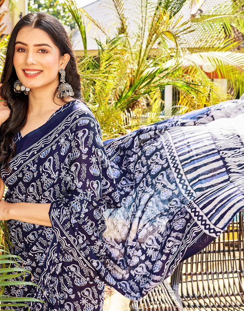 Vasthrlay Chanderi Bandhani Unstitched White Saree