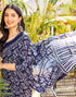 Vasthrlay Chanderi Bandhani Dark Blue Saree With Unstitched Blouse Piece