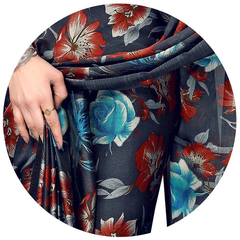Vasthrlay Fashion Chiffon Printed Navy Ethnic Wear