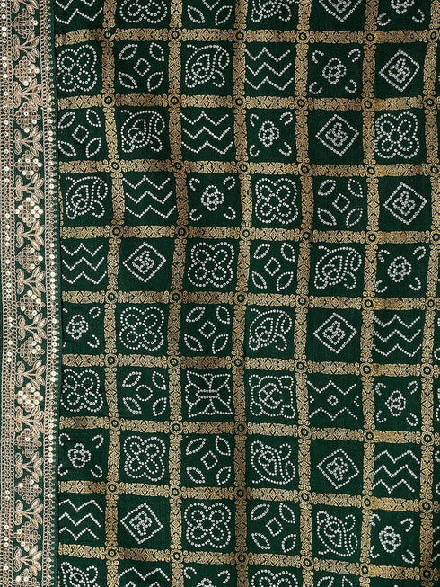 Vasthrlay Georgette Embroidery Unstitched Dark Green Saree