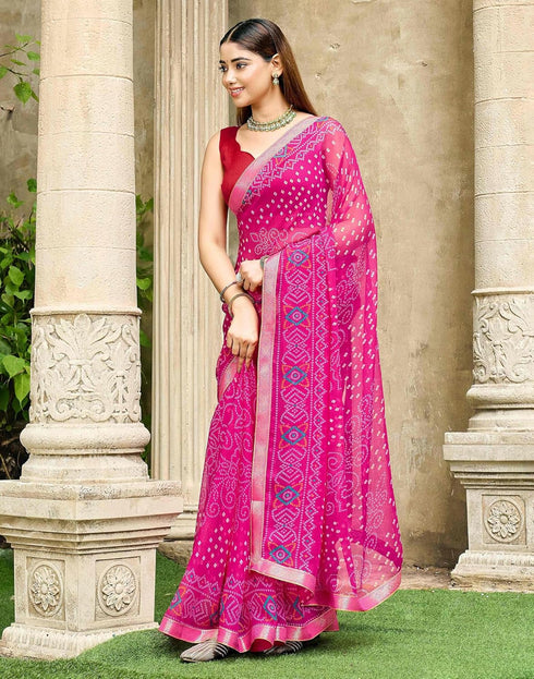 Vasthrlay Chiffon Bandhani Unstitched Green Saree