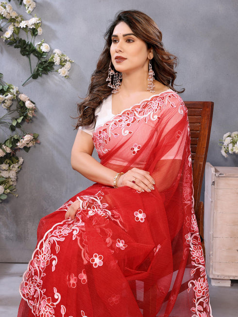 Vasthrlay Blue Embroidery Unstitched Saree
