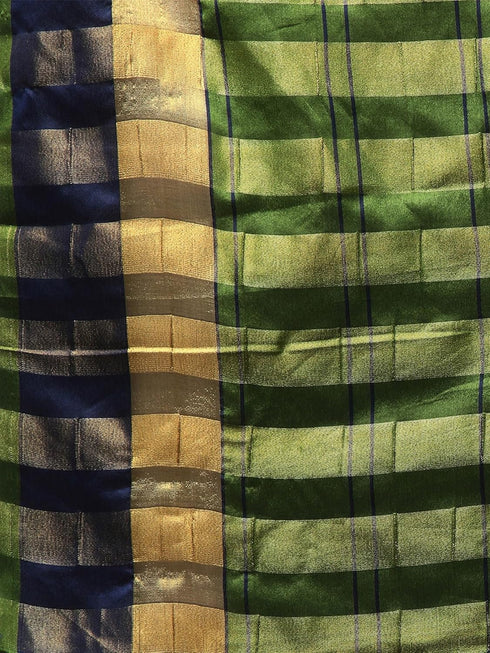 Vasthrlay Checkered Unstitched Green Snk Ethnic Wear