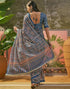 Vasthrlay Womens Printed Blue | Multi Saree With Unstitched Blouse Piece
