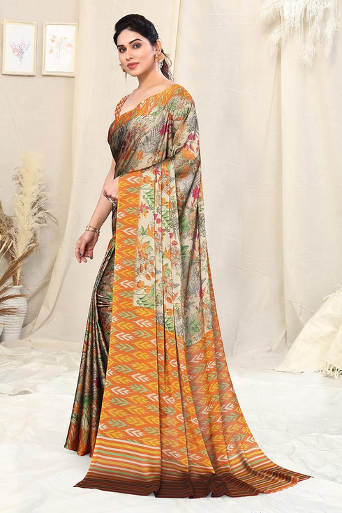 Vasthrlay Fashion Chiffon Georgette Beige Ethnic Wear