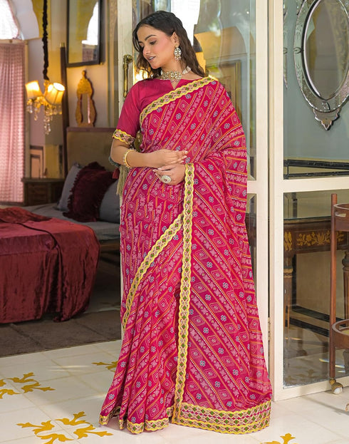 Vasthrlay Bandhani Embroidery Unstitched Dusty Pink Saree