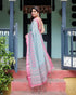 Vasthrlay Turquoise Floral Embroidered Saree