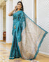 Vasthrlay Bandhani Printed Teal Blue Saree With Unstitched Blouse Piece