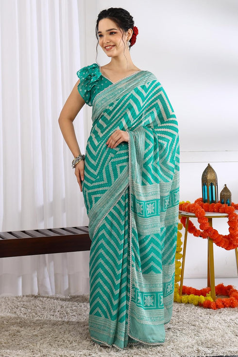 Vasthrlay Fashion Georgette Leheriya Turquoise Ethnic Wear