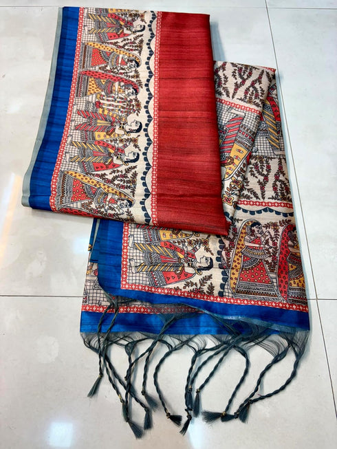 Vasthrlay Tussar Ghicha Traditional Kalamkari Madhubani