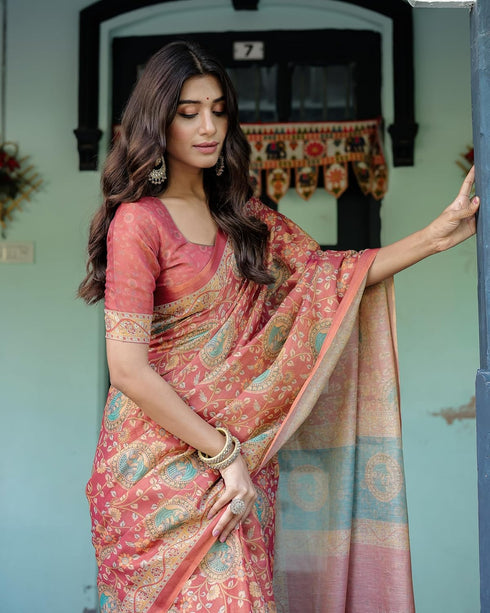 Vasthrlay Handloom Cotton Turquoise Saree