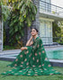 Vasthrlay Bandhani Printed Dark Green Saree With Unstitched Blouse Piece