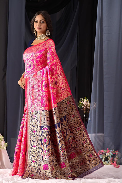 Vasthrlay Kanjeevaram Silk Mandana Pink Free Ethnic Wear