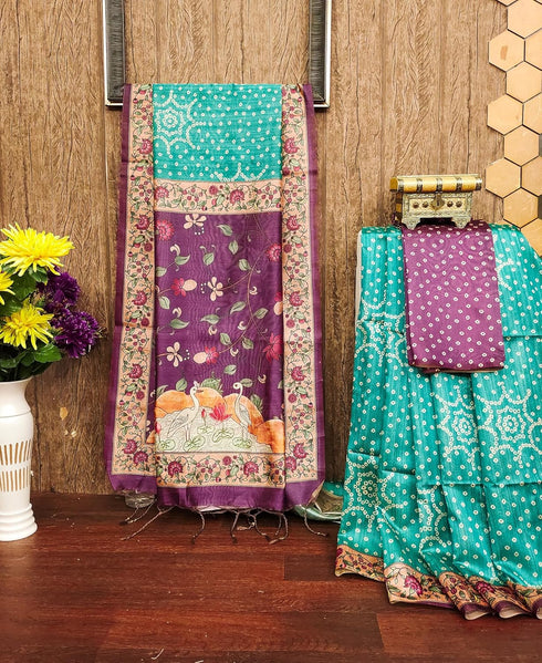 Vasthrlay Tussar Bandhani Kalmkari