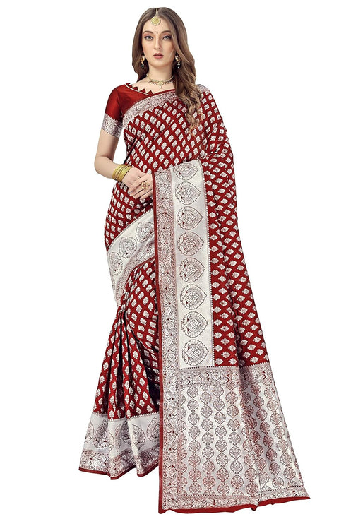 Vasthrlay Banarasi Gs Bridal Maroon Ethnic Wear