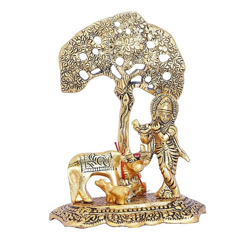 KridayKraft Prince Home Decor & Gifts Metal Krishna With Cow Standing