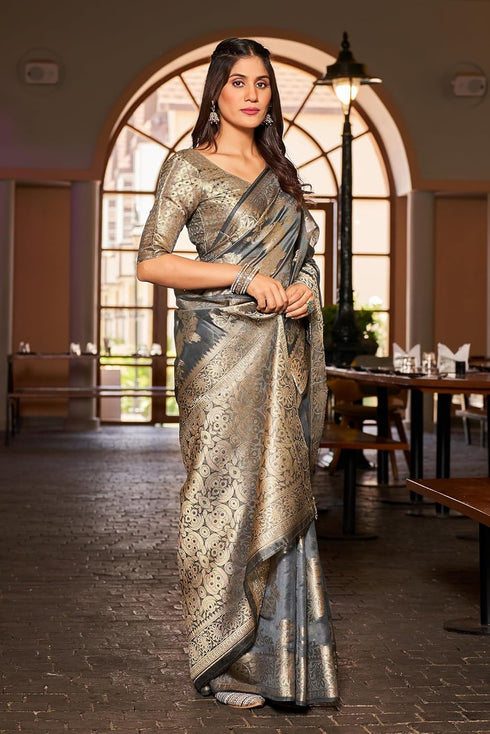Vasthrlay Organza Patola Unstitched Blouse Saree
