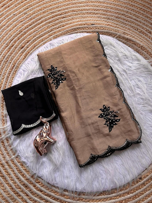 Vasthrlay Vichitra Embroidery Brown Black