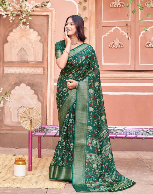 Vasthrlay Womens Printed Unstitched Navy Blue Saree