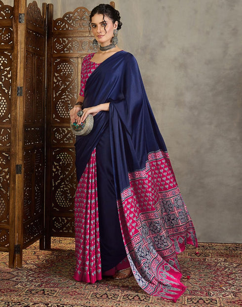 Vasthrlay Printed Tassels Unstitched Maroon Saree