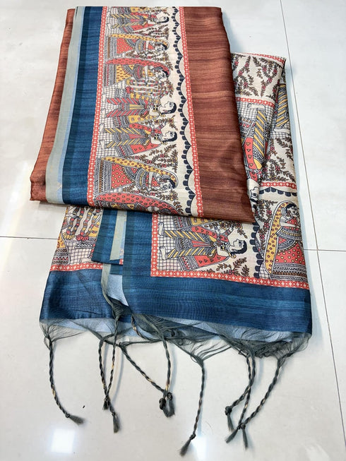 Vasthrlay Tussar Ghicha Traditional Kalamkari Madhubani