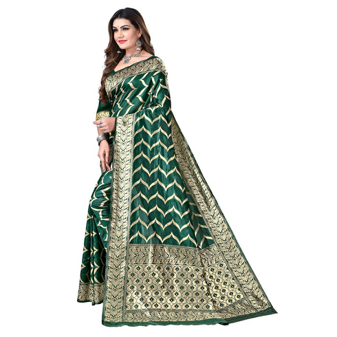 Vasthrlay Green Kanjivaram Unstitched Saree