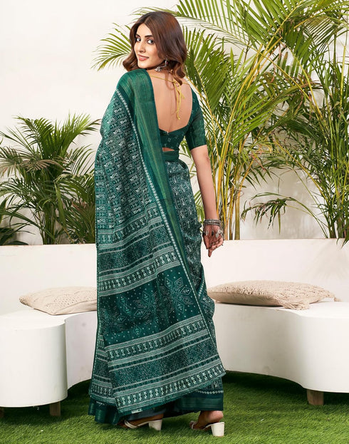 Vasthrlay Womens Printed Unstitched Green Saree