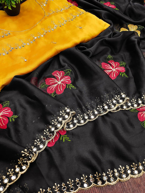 Vasthrlay Vichitra Embroidery Brown Black