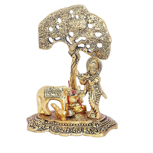 KridayKraft Prince Home Decor & Gifts Metal Krishna With Cow Standing