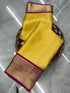 Vasthrlay Kanjivaram Silk Saree | Yellow with Pink Zari Border | Free Size