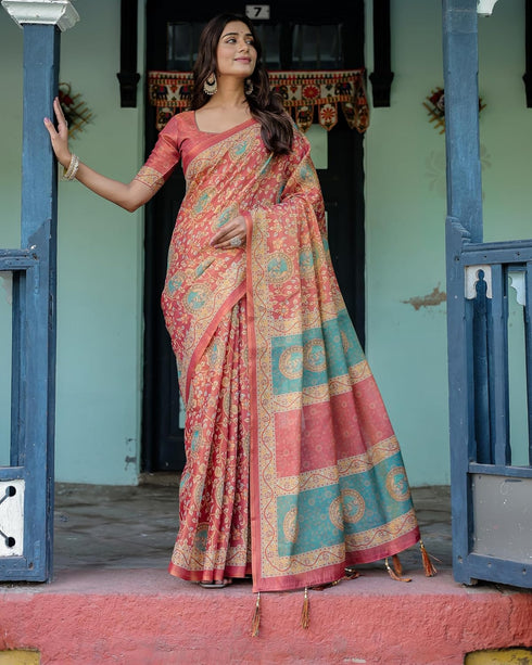 Vasthrlay Handloom Turquoise Paisley Saree