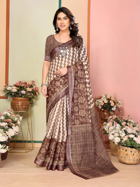 Vasthrlay Digital Printed Unstitched Brown Free Ethnic Wear