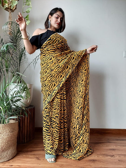 Vasthrlay Georgette ST ZEBRA CRUSH Mustard
