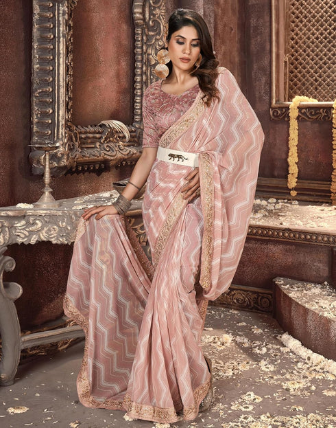 Vasthrlay Georgette Leheriya Unstitched Blue Saree