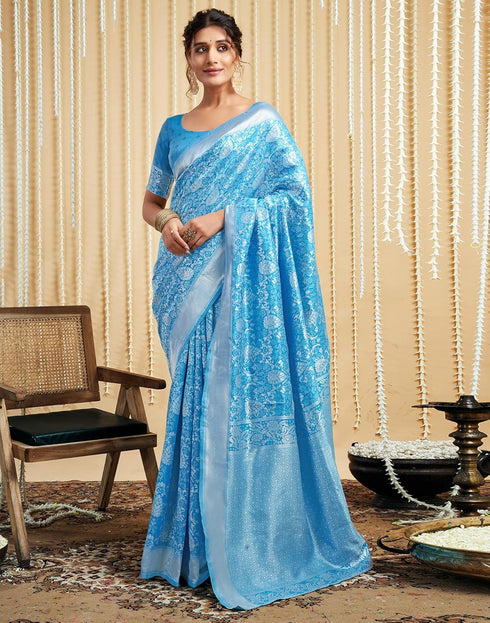 Vasthrlay Womens Banarasi Jacquard Sky Blue Saree