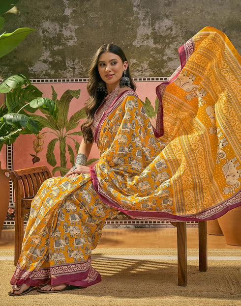 Vasthrlay Womens Printed Unstitched Maroon Saree