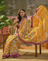 Vasthrlay Womens Printed Yellow Saree With Unstitched Blouse Piece