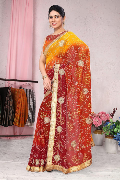 Vasthrlay Fashion Georgette Bandhej Red Ethnic Wear