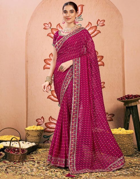 Vasthrlay Bandhani Embroidery Unstitched Rama Green Saree
