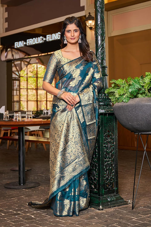Vasthrlay Organza Patola Unstitched Blouse Saree