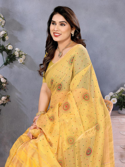 Vasthrlay Manipuri Unstitched Shagun Yellow Free Ethnic Wear