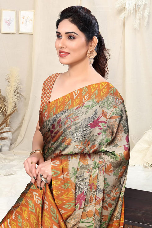 Vasthrlay Fashion Chiffon Georgette Beige Ethnic Wear